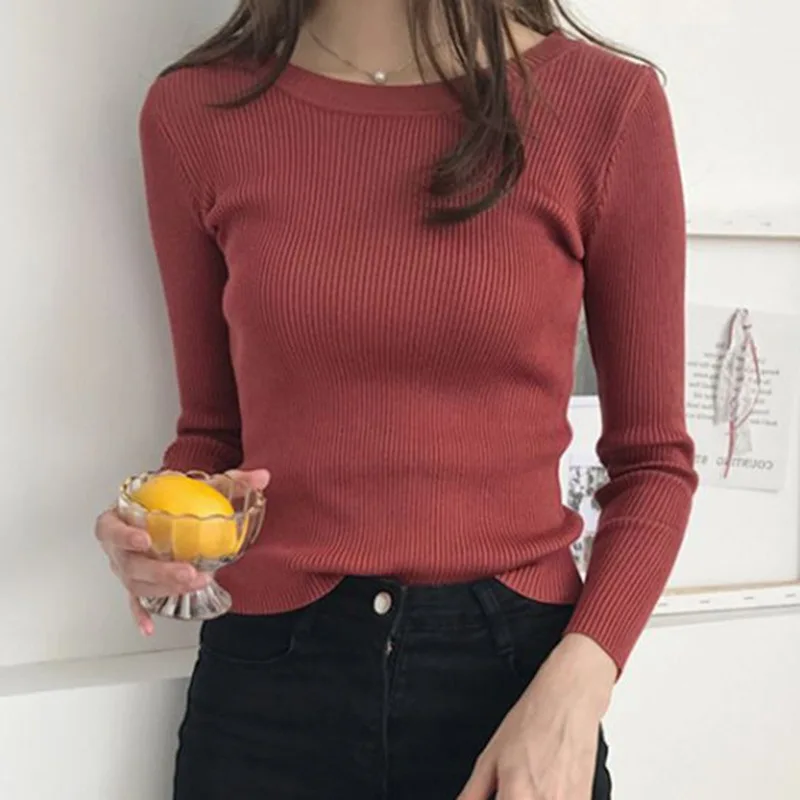 Bottoming Knitted Sweater Women Casual Slim Pullover Tops Autumn Winter Thin O Neck Sweaters | Женская одежда