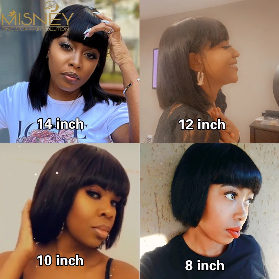 Прямой парик Боб с челкой Remy бразильские волосы парики для женщин дешевые