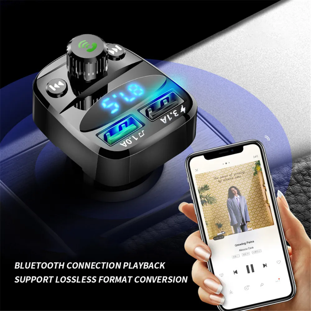 LED FM Transmitter Bluetooth-Compatible 5.0 Car kit Dual USB Charger 3.1A 1A MP3 Music Player for iphone car U disk/TF | Автомобили и