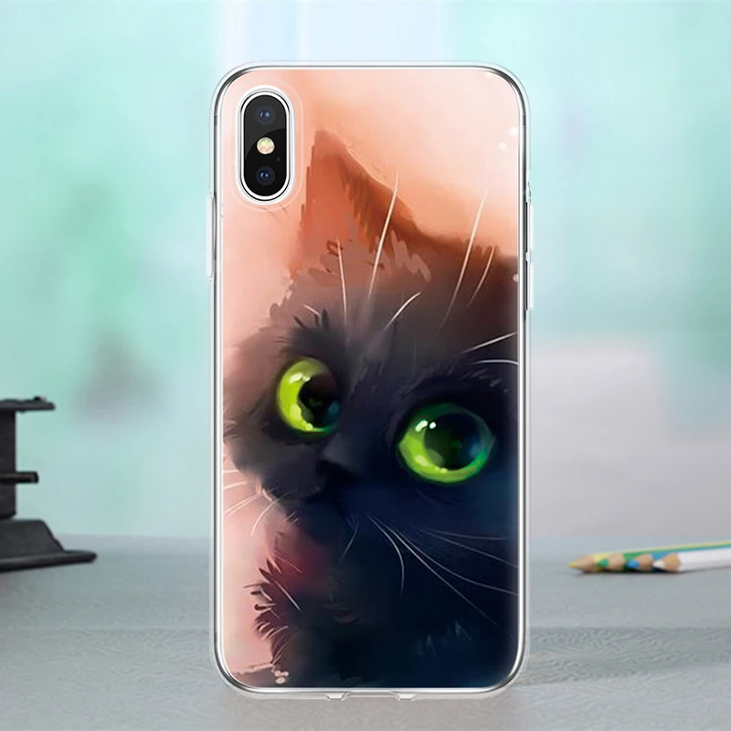 Милый черно-белый чехол с кошкой для iphone 5 5S SE 6 6S 7 8 Plus X XR Xs Max Fundas задней крышки |