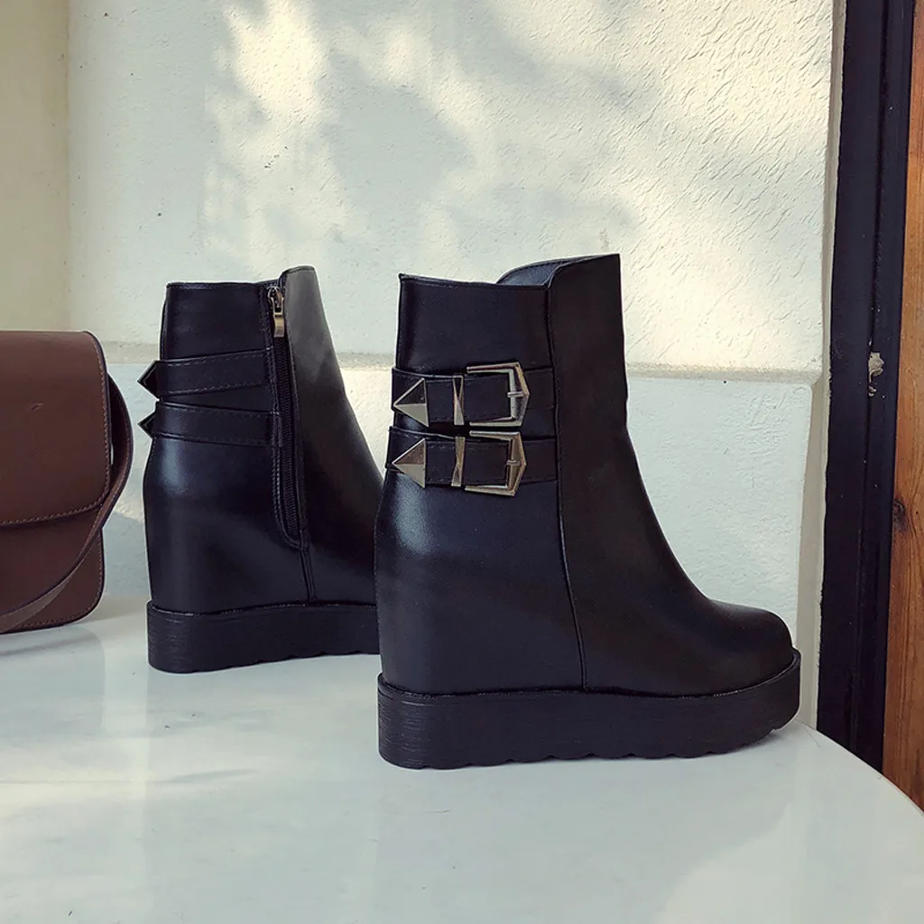 Женская обувь на высоком каблуке увеличивающая рост Женские однотонные зимние