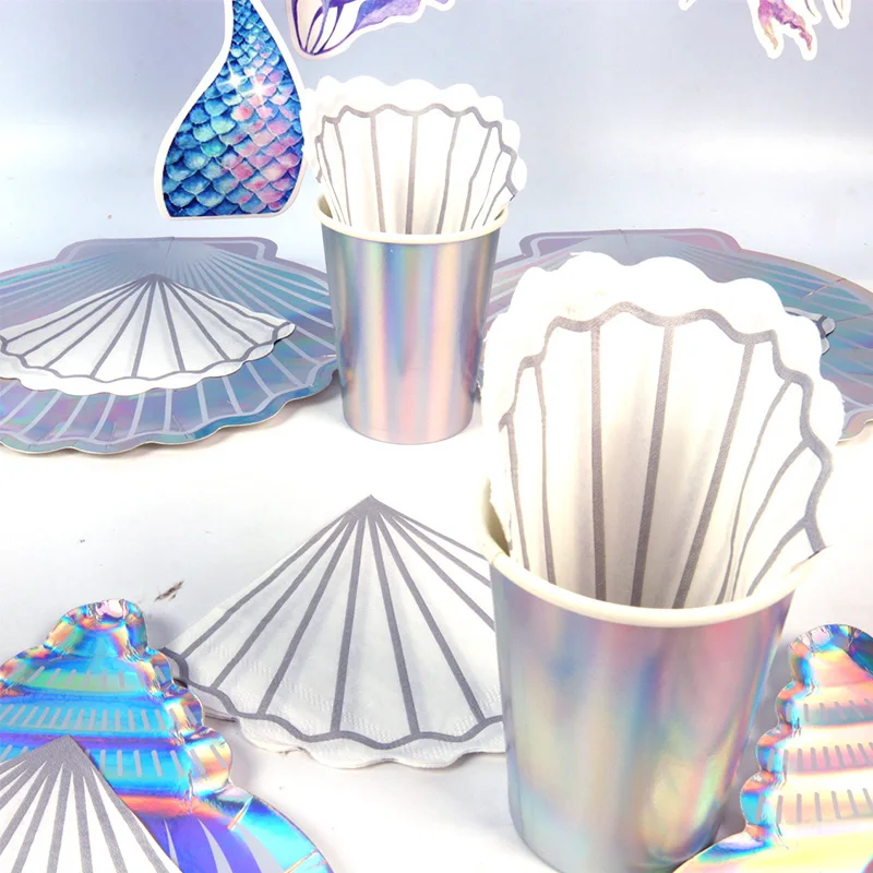 Одноразовая посуда в виде разноцветных ракушек для девочек | Дом и сад