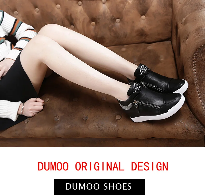 Dumoo/осенне-зимняя обувь; женские кроссовки; женские теплые плюшевые белые/черные кроссовки на платформе и высоком каблуке; zapatillas mujer