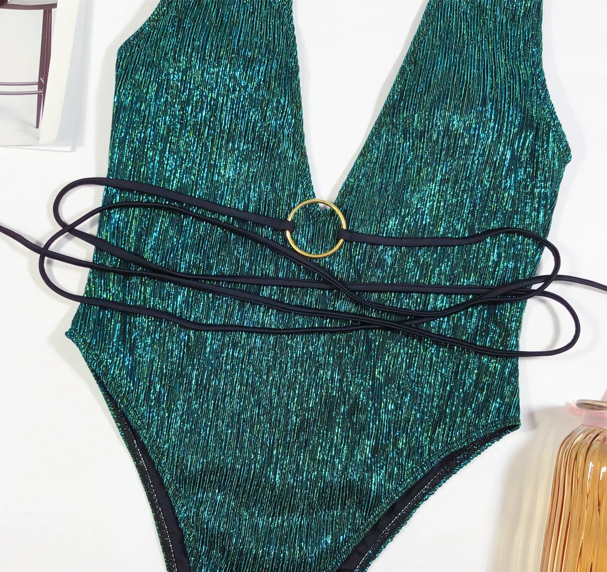 

Womens Swim Wear Green 2020 Bikini New Swimsuit Women's Swimwear One-piece Swimsuit Solid Color
