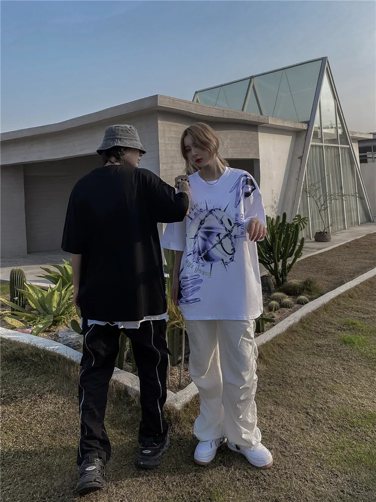 

Hip Hop Streetwear Summer Harajuku T-shirt Creative Print Casual Loose Oversized T Shirt Women Cotton Short Sleeve Tops Tees