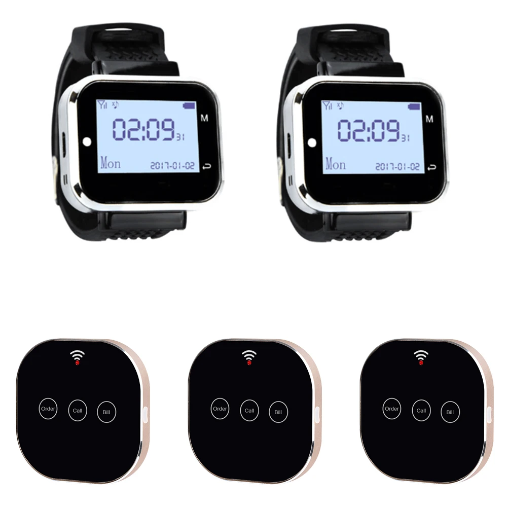 JINGLE BELLS High Quality Wireless Calling System Touchable Call Button Watch Pager Receiver for Restaurant Equipment