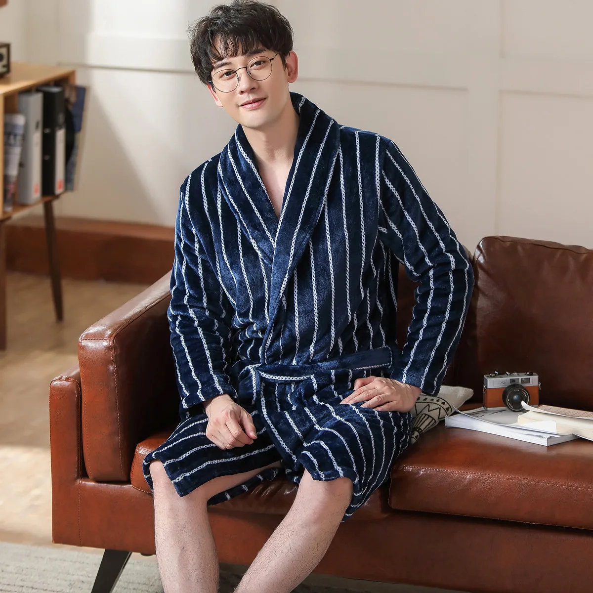 Мужская Фланелевая зимняя и осенняя мягкая кимоно банный халат образец