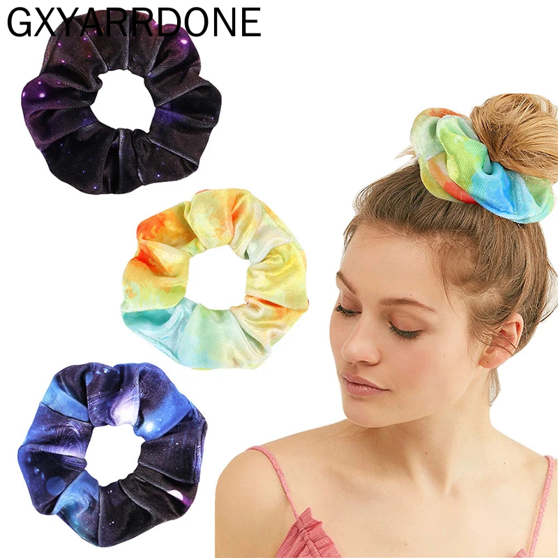 

New Scrunchies Women Elastic Fashion Print Hair Accessories Girls Hair Bands Starry Sky Colorful Scrunchies Ponytail Headbands