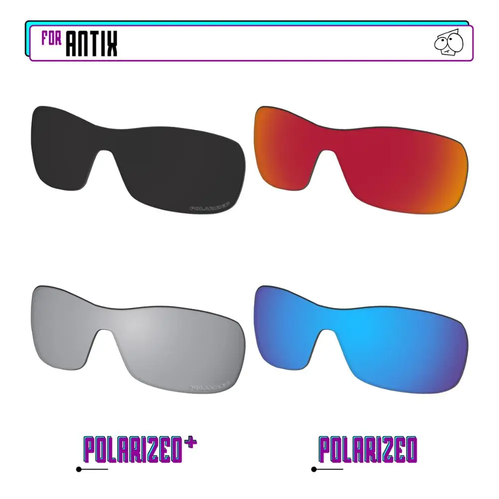 EZReplace Polarized Replacement Lenses for - Oakley Antix Sunglasses - Black Silver P Plus-Red Blue P