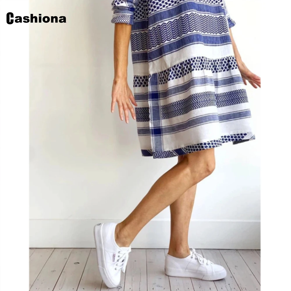 

Cashiona Plus size 3xl Women Elegant Above Knee Striped Print Dress Vintage 2021 Summer Casual Beach Dresses Robe Femme Clothing