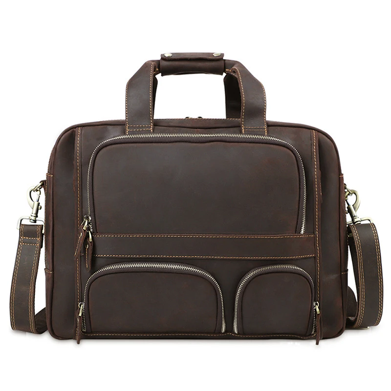 

Genuine Men's Bag Crazy Horse Skin Men's Business Hand Bag 15.6-inch Computer Briefcase Shoulder Messenger Bag Men