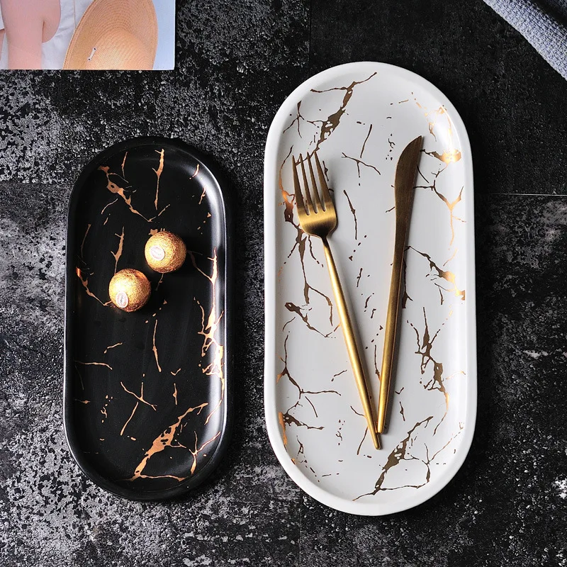 

Nordic style marble rectangular ceramic plate irregular Western food plate sushi plate household Tray Jewelry plate