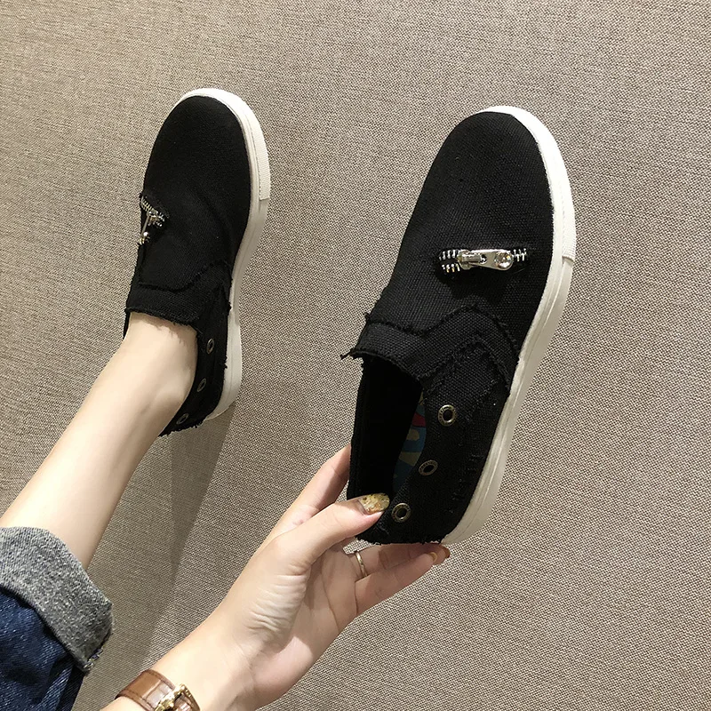 Туфли женские холщовые без шнуровки Повседневные Дышащие лоферы плоская подошва