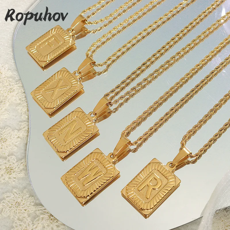 

Ropuhov 2021 New Woman Cross-border Hot Selling English Letter Square Pendant Personality Necklace Clavicle Chain Christmas Gift