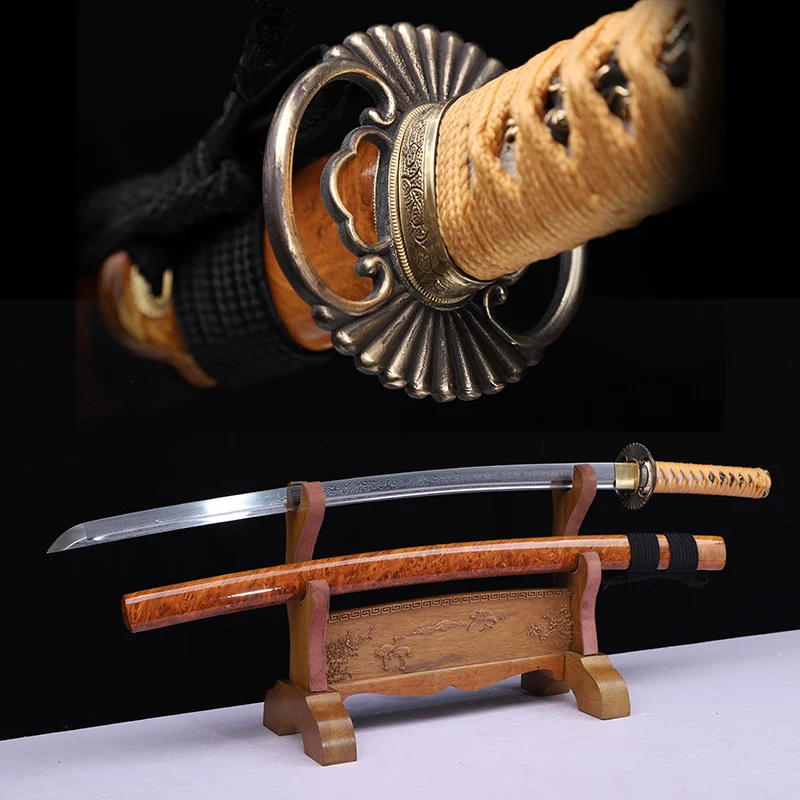 

Japanese Katanas Patterned Steel Oil Quenched Blade Copper Accessories Razor Sharp Full Tang Warrior Swords Handmade Catana