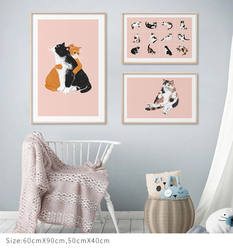 Детские Животные Холст плакат для детской милый кот настенный художественный