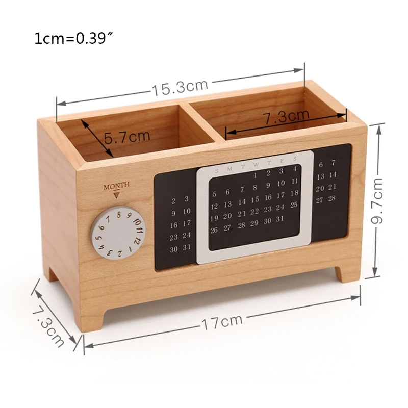 

Solid Wood Calendar Pen Holder Multifunctional Desktop Office Organizer Stationery Pencil Storage Box Decoration