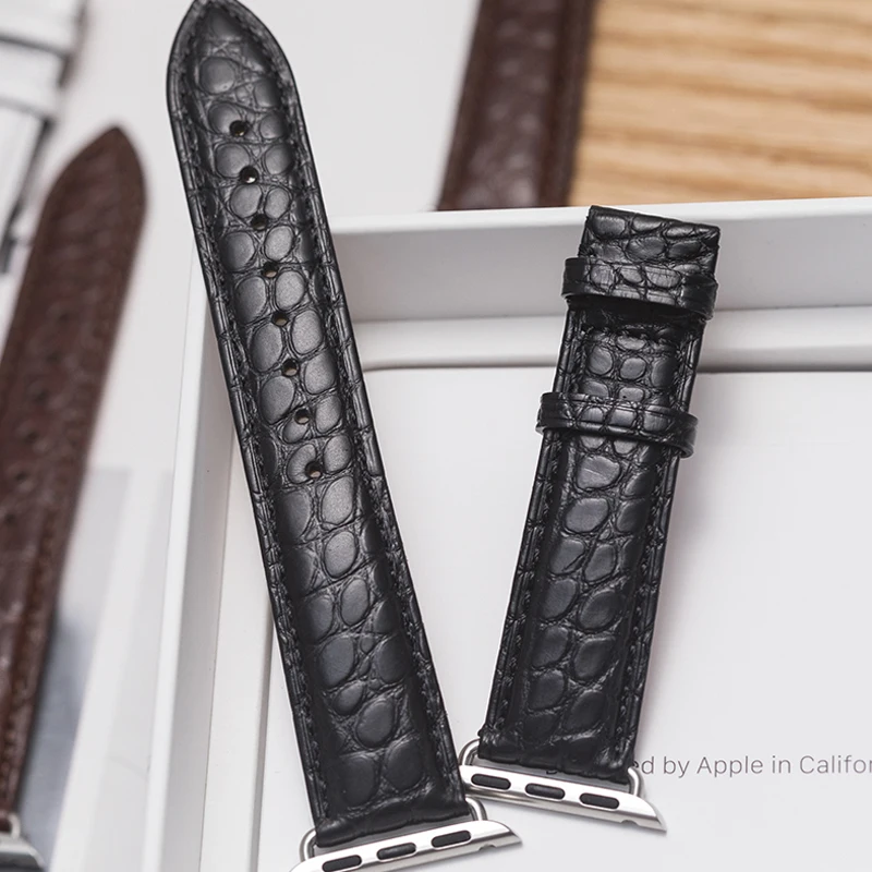 Round Grain Crocodile Watch Band Suitable for Apple Bracelet iwatch Series 5 4 3 2 Leather Strap 38mm 40mm 42mm 44mm | Наручные часы