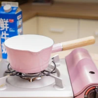 thickened enamel porcelain milk soup pot boiled cereal baby rice paste noodle hot cooking pan wooden handle gas induction cooker