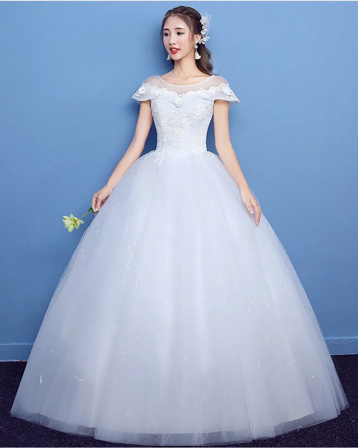 Vestido De Noiva, новинка, простое свадебное платье с вырезом лодочкой, Цветочная вышивка, на заказ, большие размеры, на шнуровке, свадебное платье L - Цвет: H08 off white