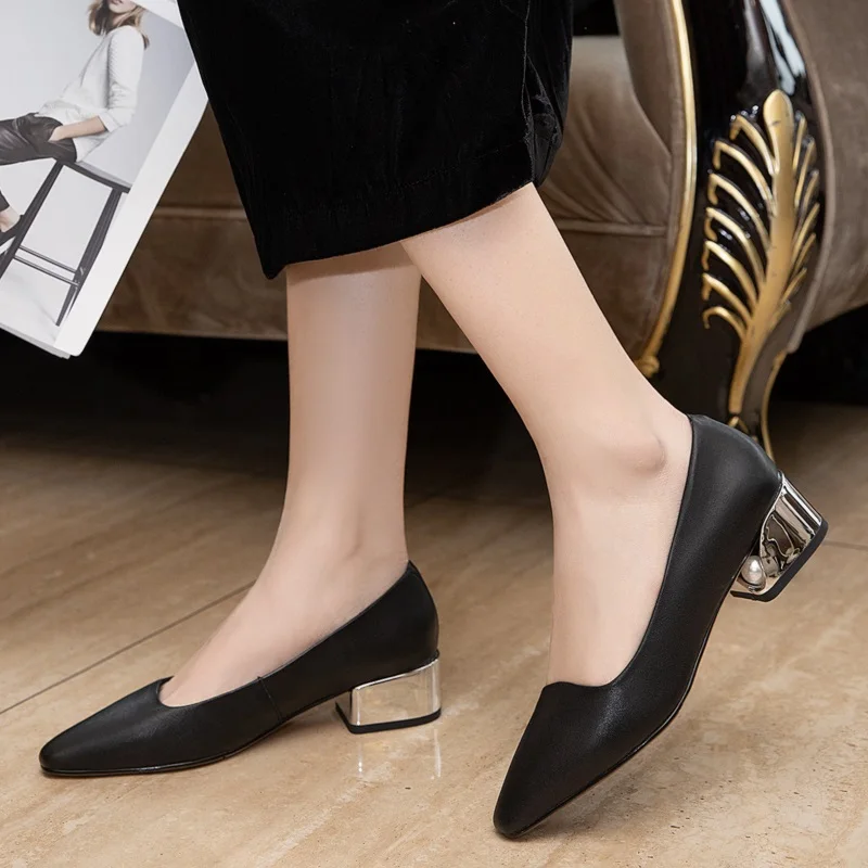 

classic bridal wedding shoes woman genuine leather pumps high heel designer brand chunky heels shoes office ladies dress pumps