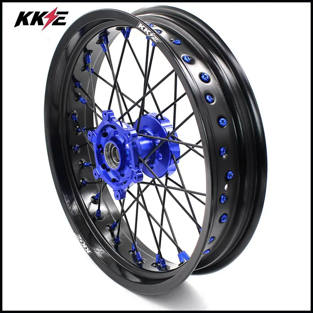 KKE 3 5 & 0 супер мото колеса Набор для YAMAHA WR250F 01 18 WR450F 03 синий ниппель черный спиц
