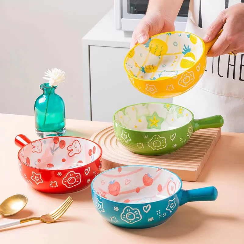 

Ceramic Bowl Cartoon Animal Fruit Salad Noodle Bowl with Single Handle Restaurant Serving Breakfast Salad Fruit Bowl Home Decor