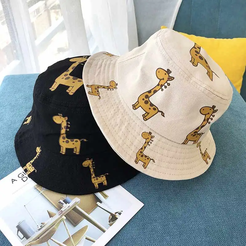 Ni&ntilde;os de primavera y oto&ntilde;o sombreros de cubo de dibujos animados jirafa sombrero de Sol para ni&ntilde;as ni&ntilde;os al aire libre sombrero de playa Camping pesca gorra sombrero Panam&aacute;-0