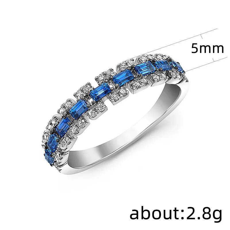 

New Trendy Fashion Ladies Inlaid Blue Zircon Stone Ring European and American O/L Style Daily Accessories Birthday Gift