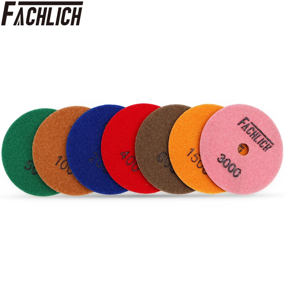 

FACHLICH 7pcs/pk Diameter 100mm/4inch Wet Diamond Sanding Disc Fexible Polishing Pads Grit 50-3000 for Granite Marble