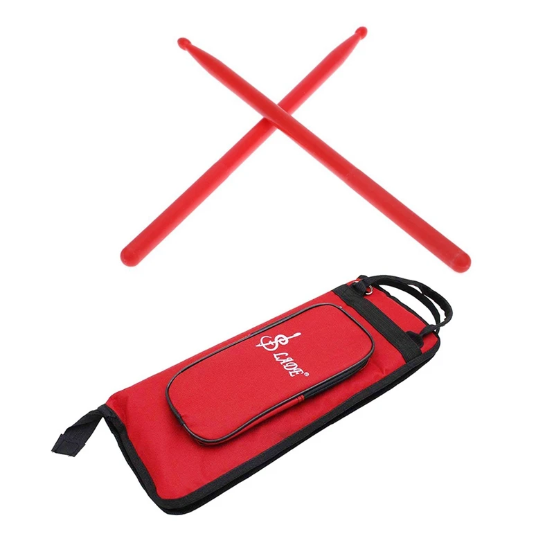 

1 Pair Of 5A Drumsticks Nylon Stick With Drumstick Bag Case Drum Stick Holder Percussion Drum Mallet Bag