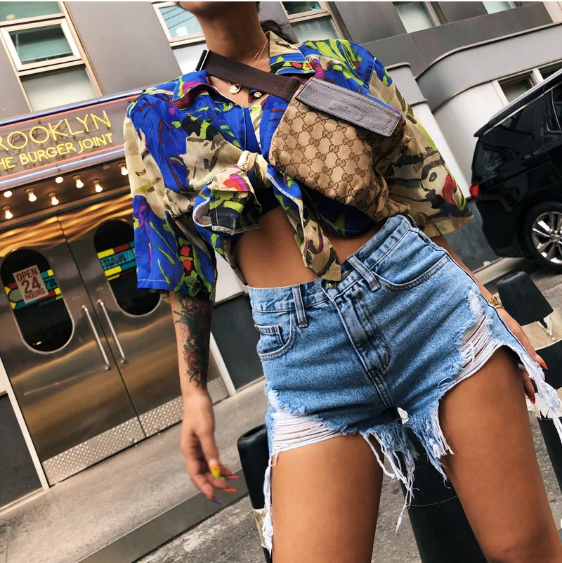

Рваные джинсовые шорты с высокой талией для женщин, рваные нестандартные шорты с бахромой и дырками, джинсы, женская летняя уличная одежда, ...