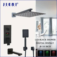 jieni matte black bathroom shower faucet rainfall shower head 2 ways led digital display mixer 3 functions digital shower set