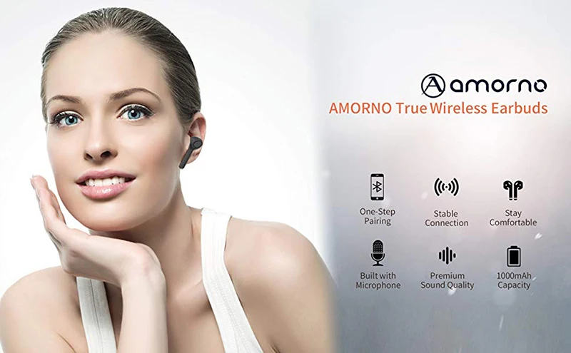 Amorno TWS T1 Bluetooth 5,0 стерео наушники TWS наушники с шумоподавлением наушники-вкладыши с микрофоном Handsfree 1000 мАч Внешний аккумулятор