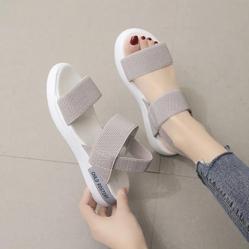 

Beach Sandal Woman Luxury 2021 Summer Female Shoe Clear Heels Comfort Girls Beige Flat Clogs Sports Low Fashion New Cotton Fabri