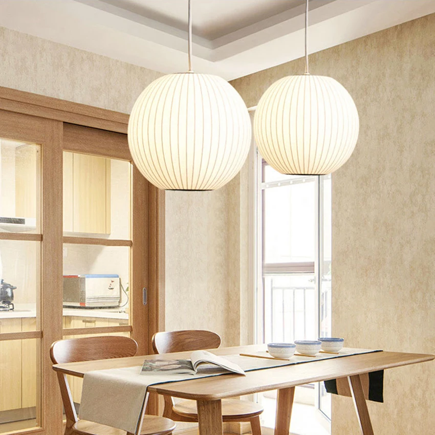 

Modern White Silk Led Pendant Lights Restaurant Bedroom Suspension Hanging Lamp Art Single Head Lamp Lamparas De Techo