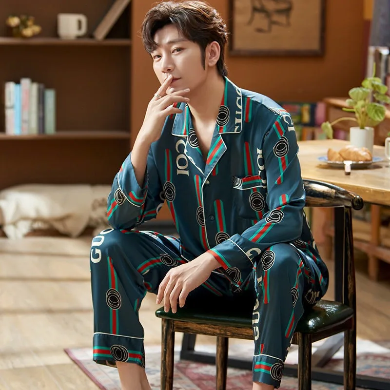 

Mens Silk Satin Pyjamas Set Long Sleeve Sleepwear Pajama Autumn Spring Homewear Plus Size L-5XL Men Nightwear 2021