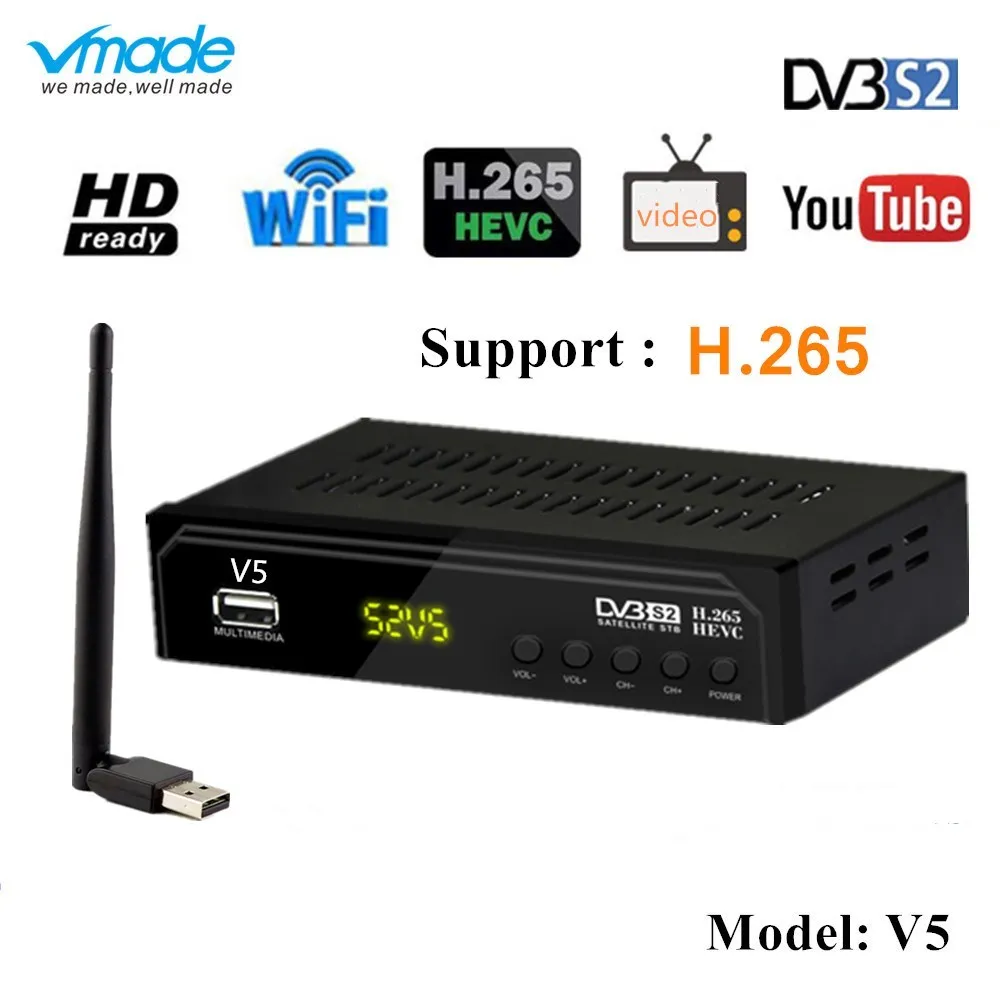 Vmade S2 V5 спутниковый ТВ приемник + USB WIFI Европейский аудио декодер поддержка H.265/HEVC