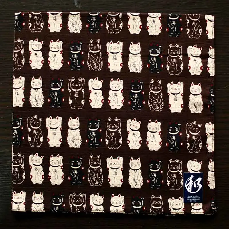 Dark brown Хлопок японский стиль Модные женские утолщенные носовые платки милые кошки печать мульти-использование большие квадратные полотенца подарки - Цвет: Dark brown