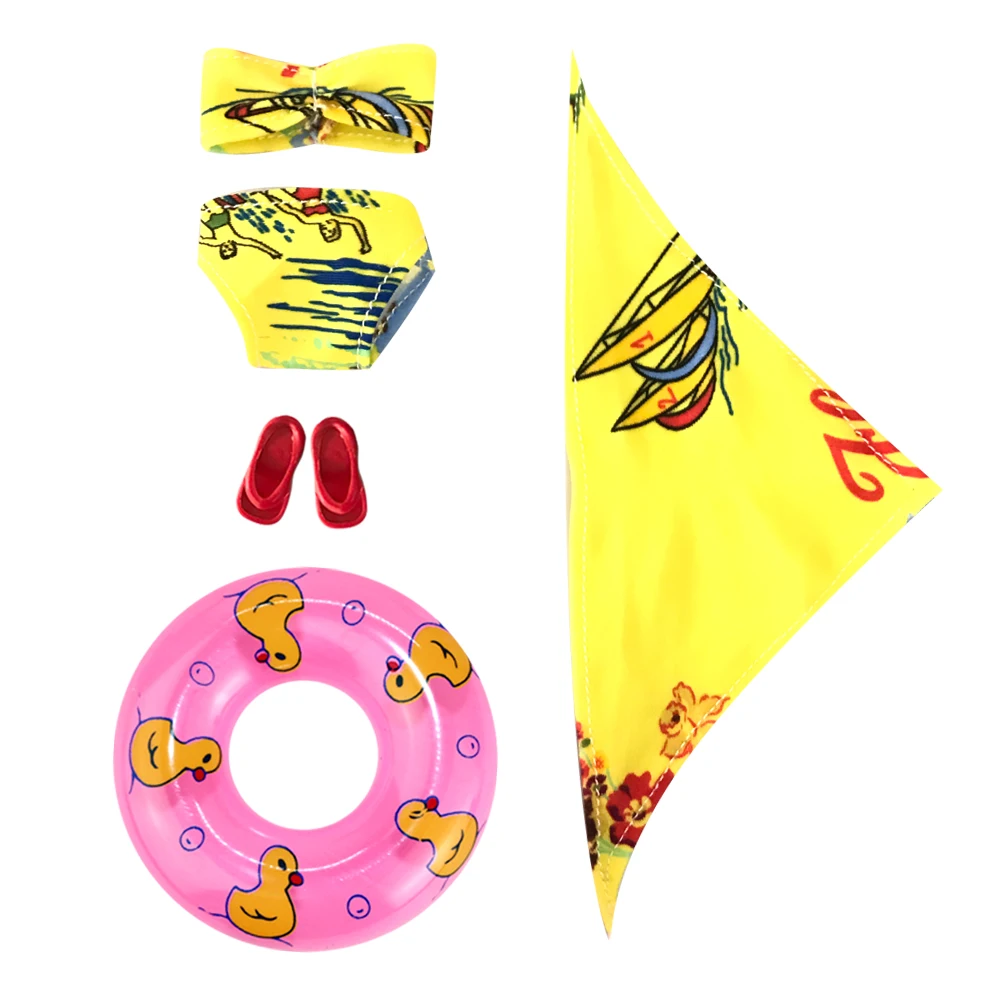 NK один комплект кукла желтый три предмета купальник пляжный + тапочки купальный