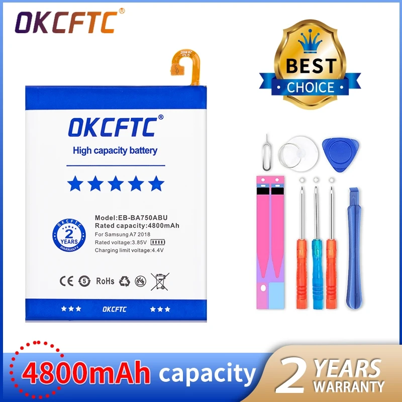 

OKCFTC EB-BA750ABU 4800mAh Battery for Samsung Galaxy A7 2018 version A730x A750 SM-A730x A10 SM-105F/DC Batteries