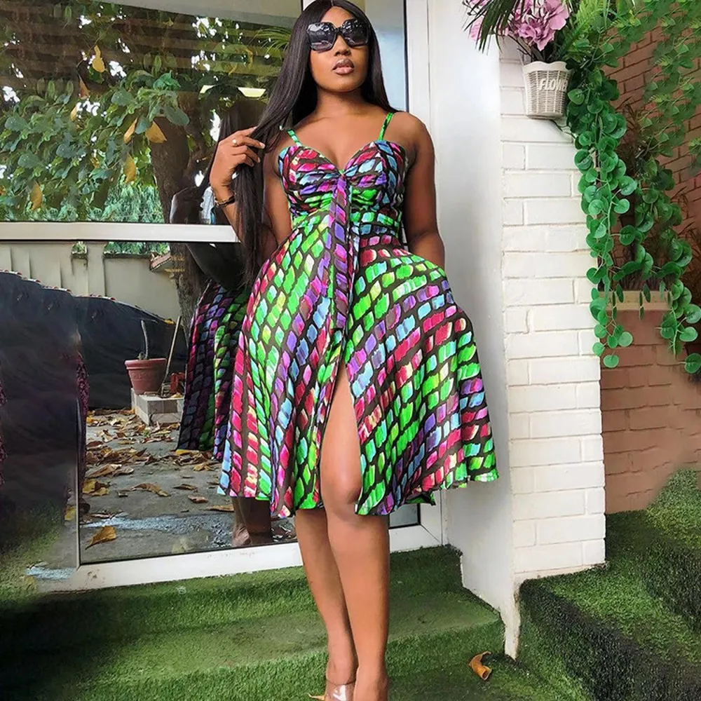 

Женское платье-миди без рукавов, с Африканским принтом, летнее, 2021