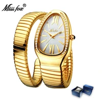 missfox elegant snake shape women watch top brand luxury gold quartz lady wristwatch dress bracelet jewelry watches gift 2021