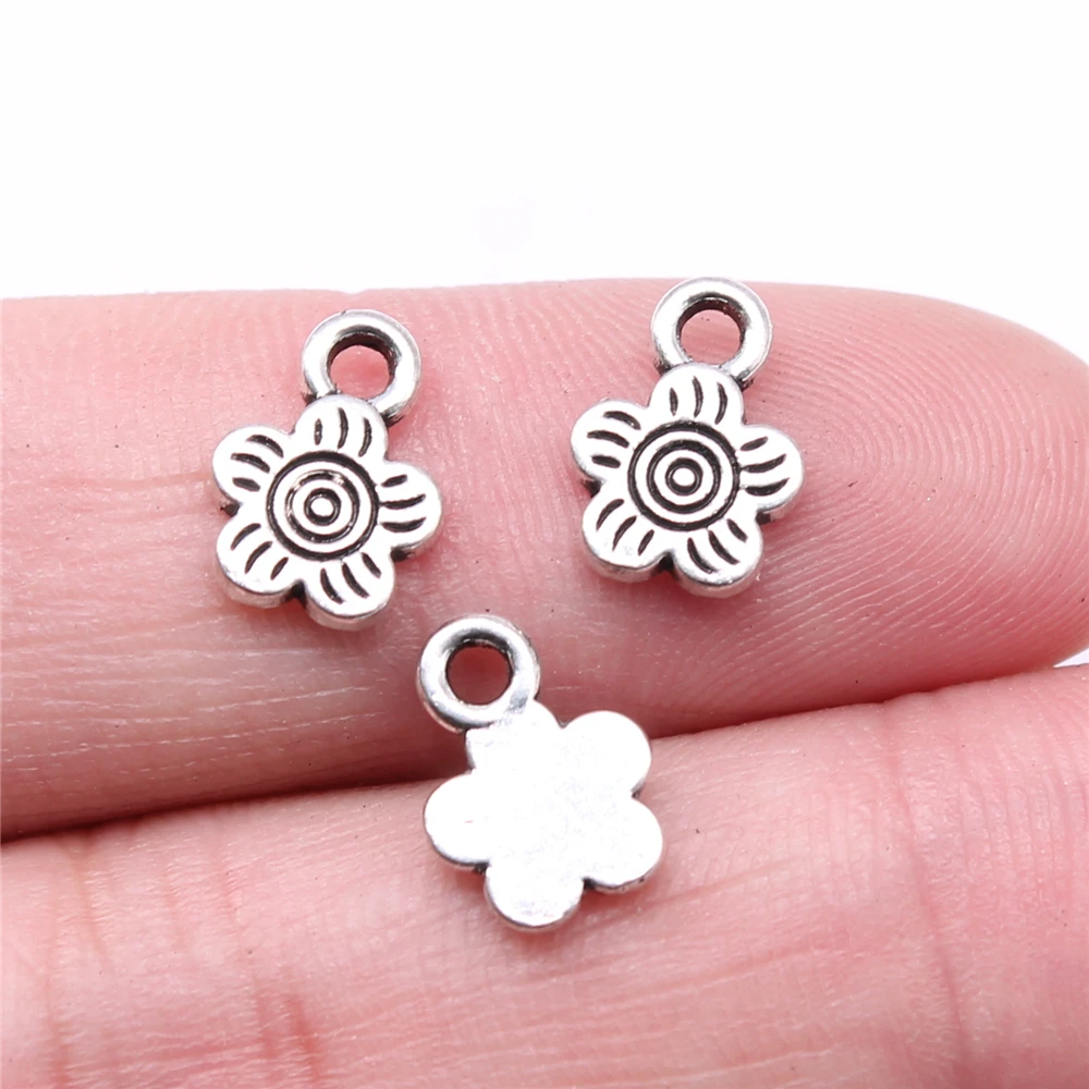 

Подвески с цветами размером 11x8 мм, 40 шт., фурнитура для ювелирных изделий, подвески из сплава с античным посеребренным покрытием
