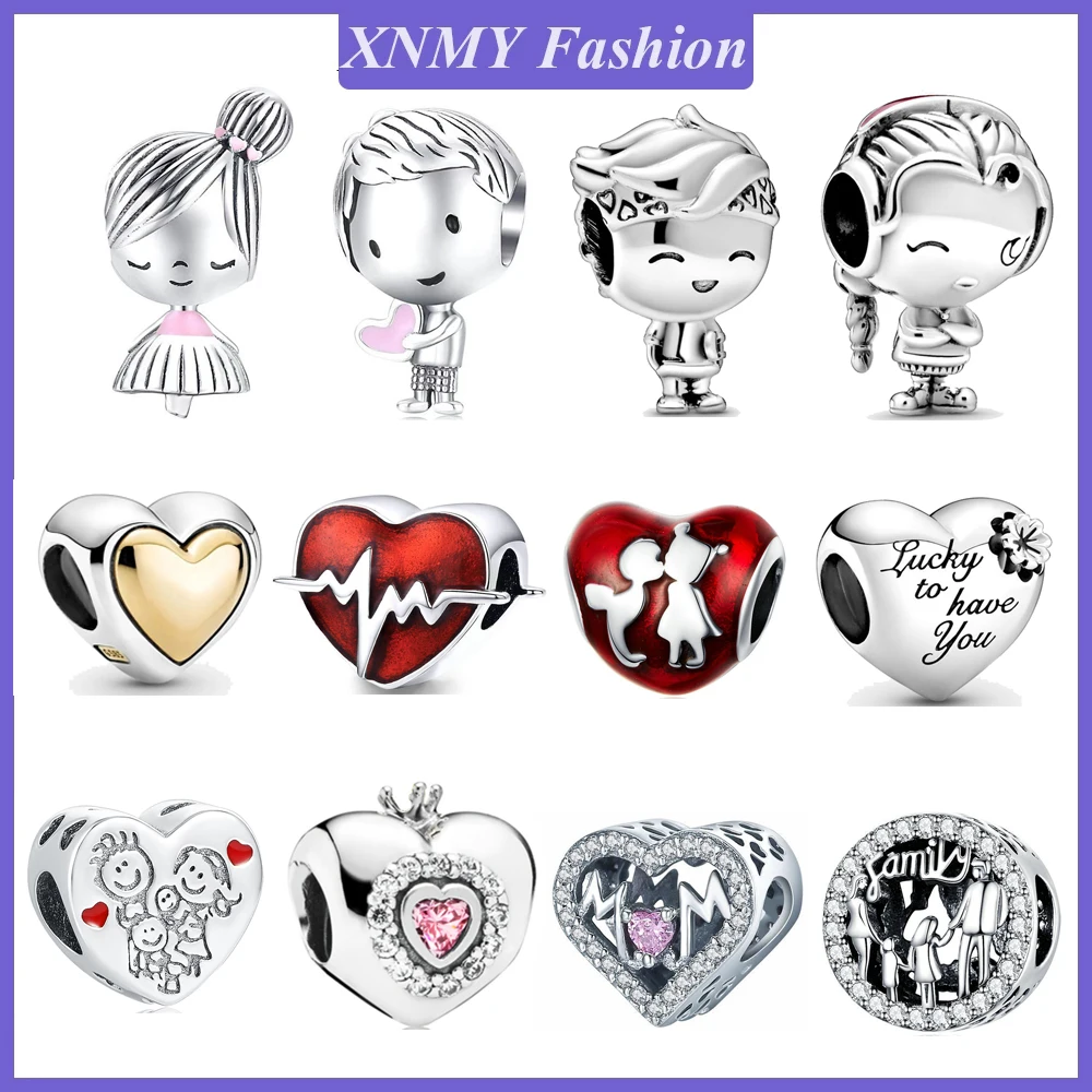 

XNMY, лидер продаж, бусины в виде сердца и дерева для мальчиков и девочек, подходят для шармов Pandora, серебряного цвета, оригинальные женские укр...