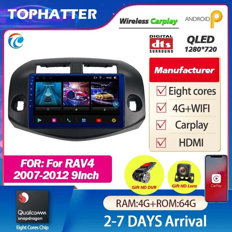 

Tophatter For Toyota Rav4 2007-2012 Auto Car Radio 1 Din HD Android 9.0 10Inch Multimedia Player Carplay Support Mirror Link DVR