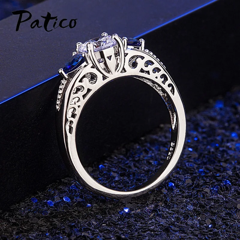 

Top Sale Women Rings with Heart Shape Sapphire Gemstone 925 Sterling Silver Jewellery Wedding Party Gift Wholesale