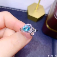925 pure silver chinese style natural apatite womens luxury classic water drop adjustable gem ring fine jewelry support detecti