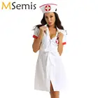 Женская Клубная одежда медицинский костюм медсестры платье для ролевых игр сексуальный глубокий V-образный вырез на пуговицах Униформа врача с шляпой озорной маскарадный костюм нижнее белье