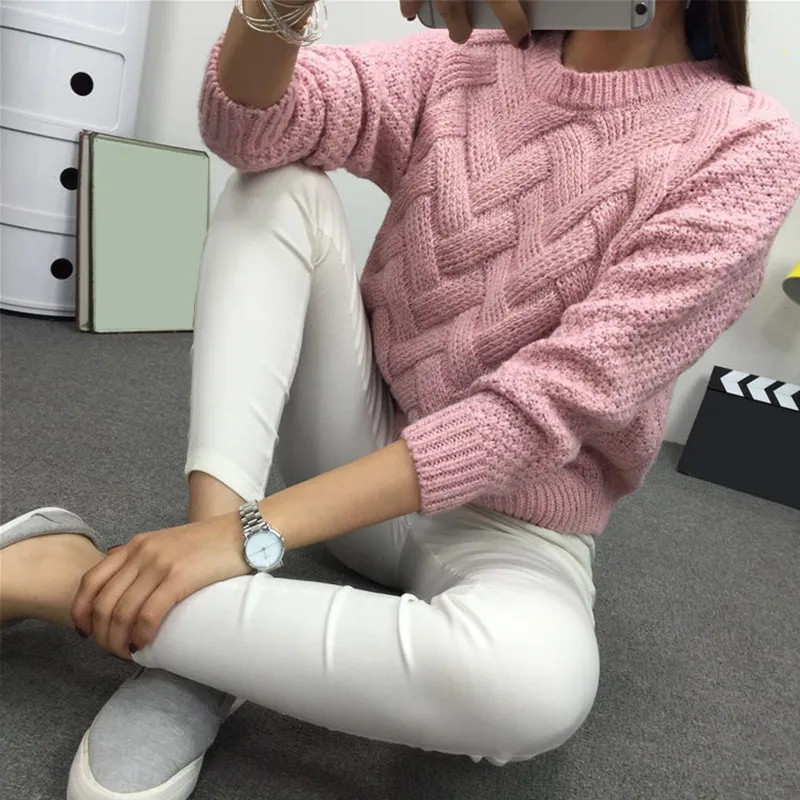 

Winter O-neck Women's Sweater Jersey Woman Mohair Knitted Twisted Thick Warm Lady's Pullover 2020 College Jumper Women Pink Gray